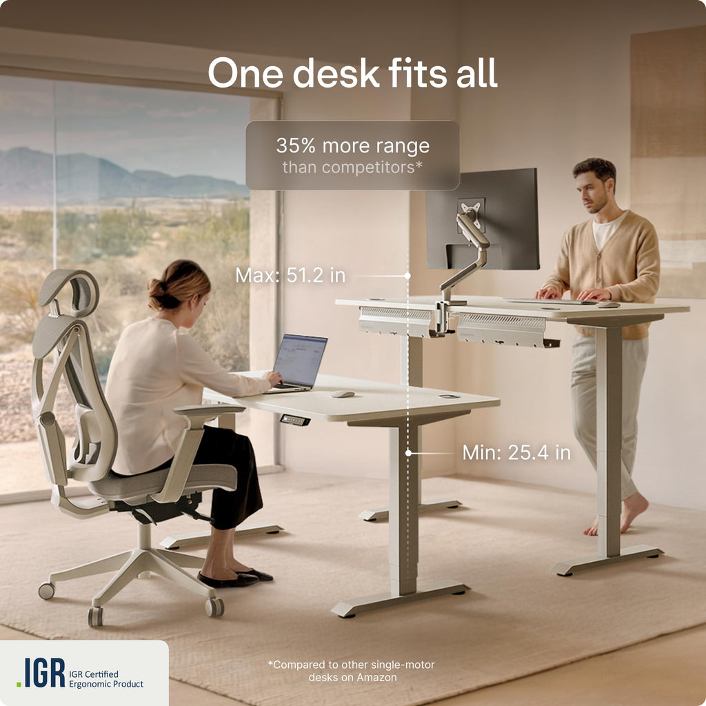 HomePro Standing Desk 54x28 — Made in Europe, Ergonomic Sit Stand Home Office Desk, Electric Height Adjustable, Dual Motor, USB & USB-C Charging, Wobble-Free, Touchscreen, 3 Memory Presets