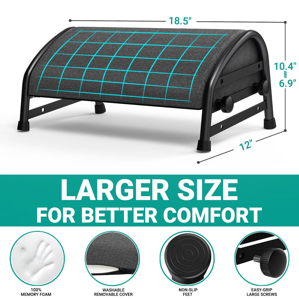 Adjustable Foot Rest for Under Desk at Work, Ergonomic Foot Stools with 7 Positions, Elevated Cushion Under Desk Footrest with Metal Frame, Leg Rest Used for Home, Car, PC Gaming Accessories