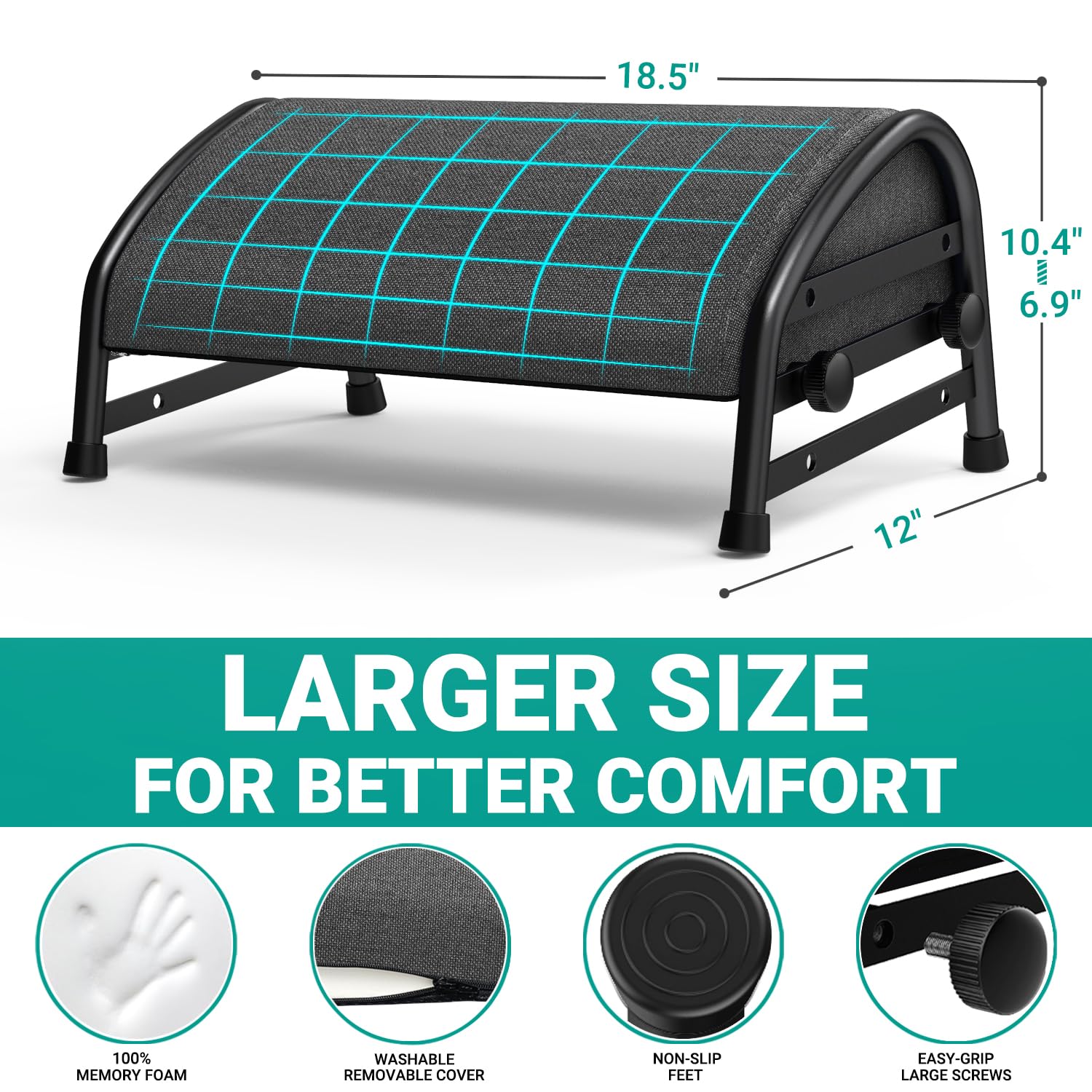 Adjustable Foot Rest for Under Desk at Work, Ergonomic Foot Stools with 7 Positions, Elevated Cushion Under Desk Footrest with Metal Frame, Leg Rest Used for Home, Car, PC Gaming Accessories