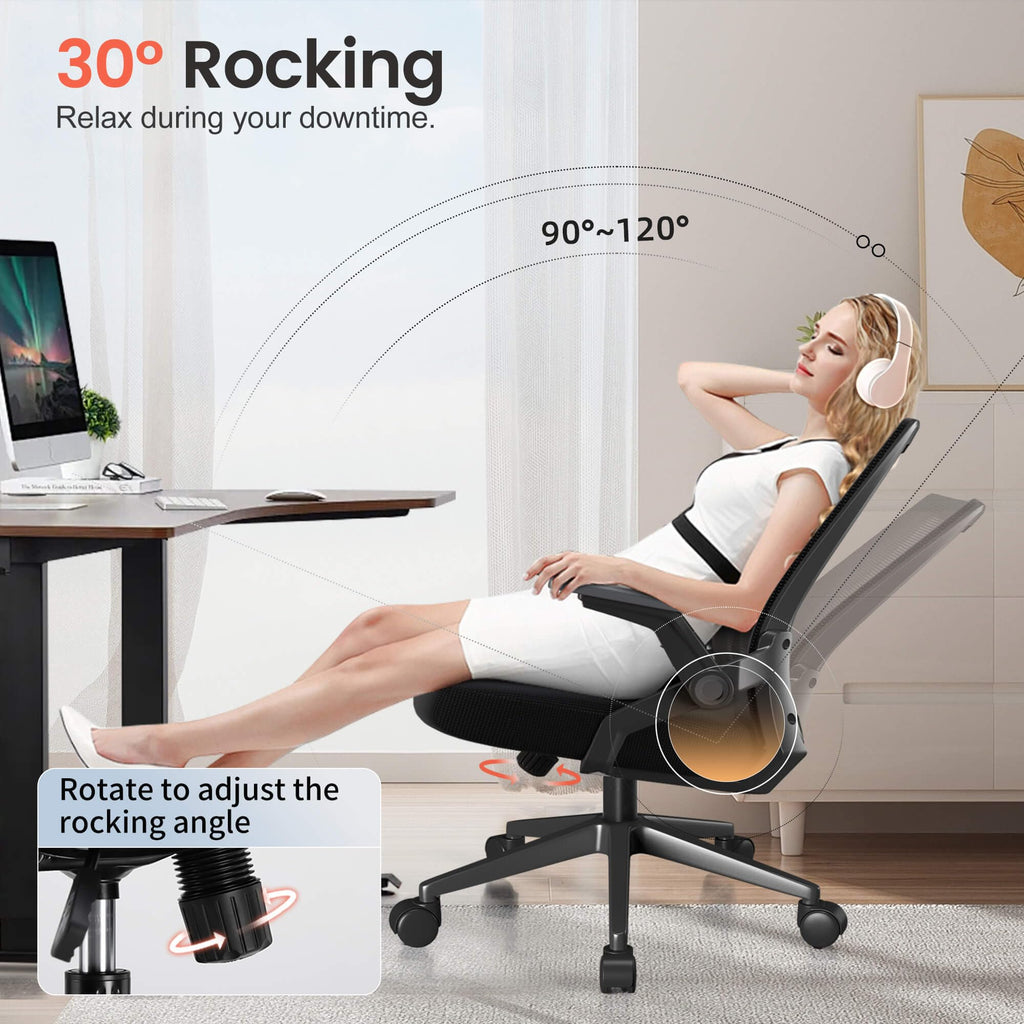 Pack of 2, Black, Ergonomic Office Chair with Flip-up Armrests Executive Computer Chair for Home Office, Breathable Mesh & Comfy Lumbar Support,