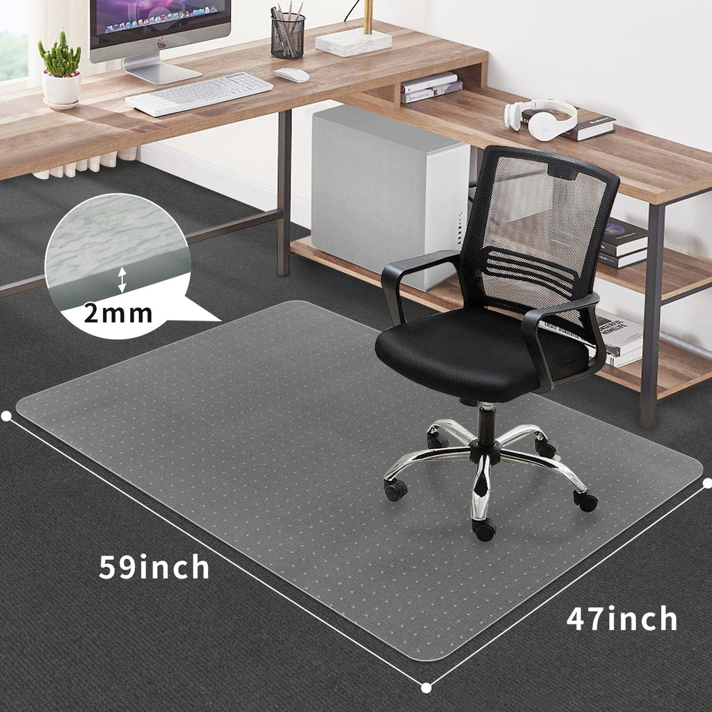 Office Chair Mat for Carpet Floors, 47" x 59" Clear Desk Chair Mats for Low Pile Carpeted Protector, Sturdy PVC Computer Chair Mats Anti-Slip and Easy to Clean for Home & Office