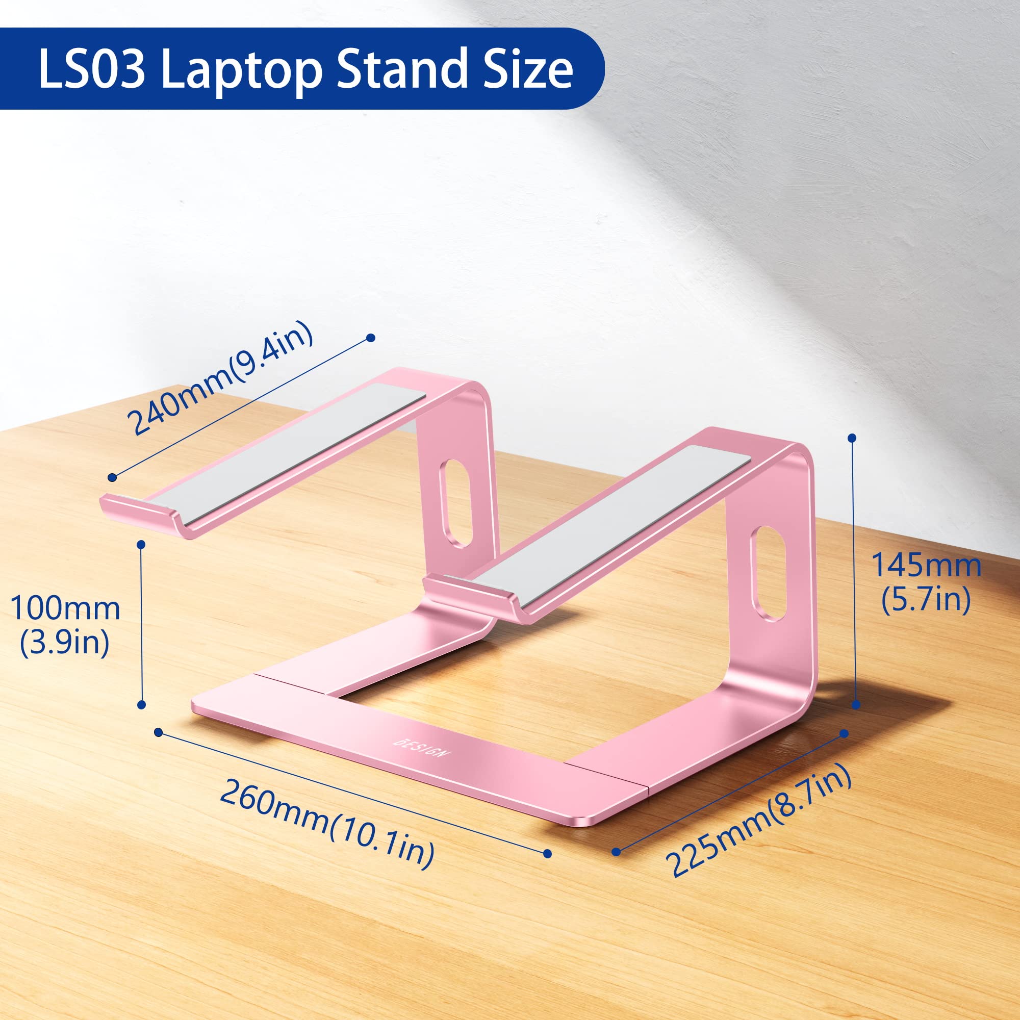 Aluminum Laptop Stand, Ergonomic Detachable Computer Stand, Notebook Riser, Laptop Mount Compatible with Air, Pro, Dell, HP, Lenovo More 10-15.6" Laptops, Pink