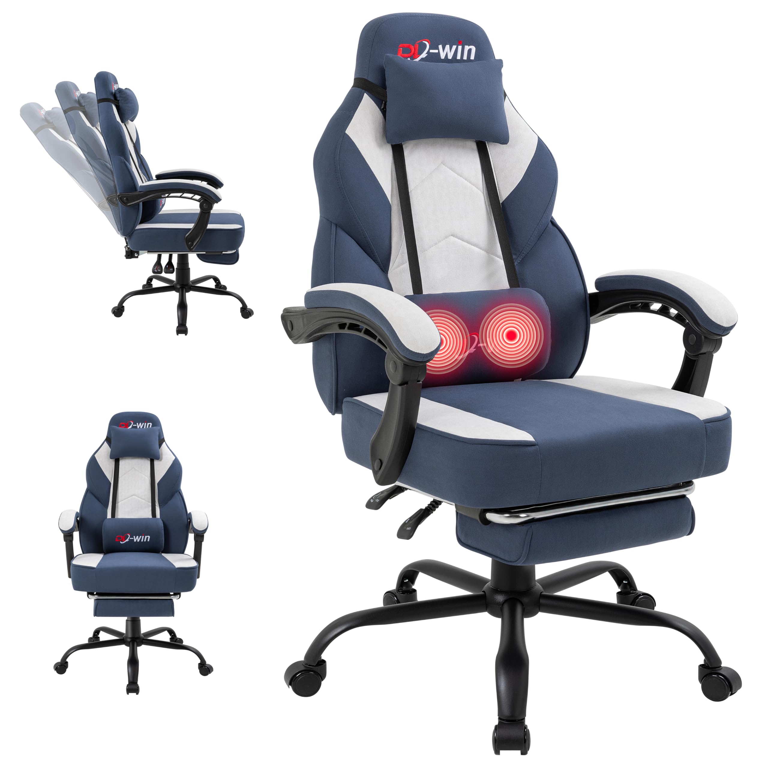 Video Gaming Chair for Adults, Computer Chair with Footrest and Ergonomic High Back, Big and Tall Gamer Chair with Massage Lumbar Support (Light Blue Fabric)