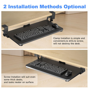 Keyboard Tray Under Desk Large C-Clamp 25.6” (30” Including Clamps) x 11.8” Slide-Out Platform Computer Drawer Pull Out Keyboard & Mouse Tray Black DSF4