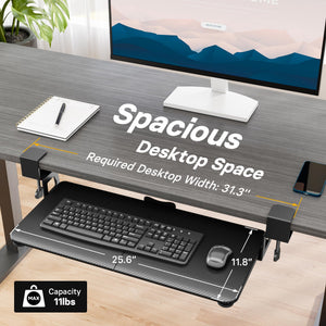 KMT01 Under Desk Keyboard Tray, Pull-Out Keyboard & Mouse Platform with C-Clamp, 25.6 x 11.8 in Space-Saving Ergonomic Slide-Out Drawer, Black Carbon Fiber