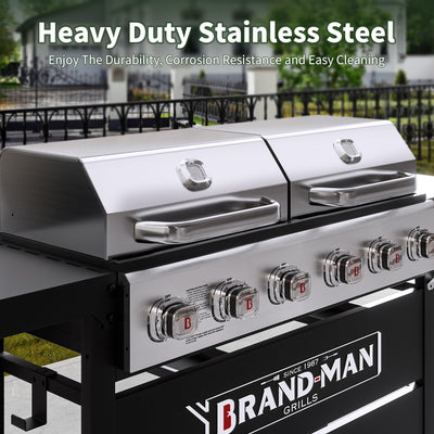 Griddle Grill Combo 6-Burner, 2 in 1 Versatile Propane Gas Grill and Griddle with Double Stainless Steel Lids, BBQ Combo for Outdoor Kitchen & Backyard Barbecue Cooking