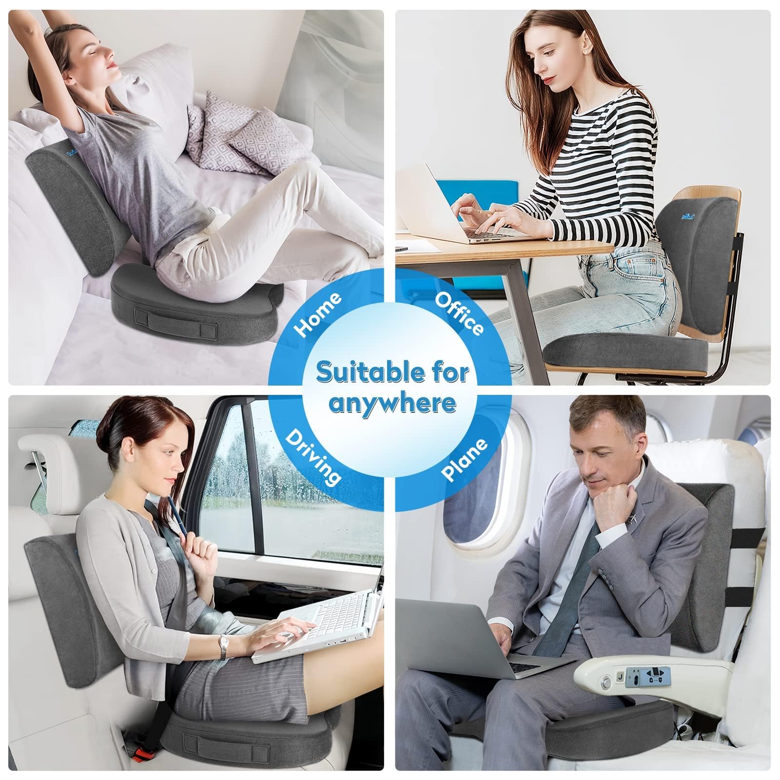 Lumbar Support Pillow & Seat Cushion Set for Office Chair, Desk Chair, Wheelchair & Car–Memory Foam Back Support, Ergonomic Chair Cushions,Sciatica Pain Relief,Home Essentials(Grey,XL)