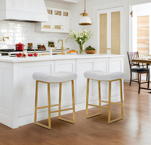 White & Gold Counter Height Bar Stools Set of 3 for Kitchen Counter Backless Kitchen Island Barstools with Upholstered Faux Leather Seat and Gold Base Modern 24 inch Bar Chairs No Back