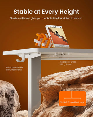 Height Adjustable Electric Standing Desk, 55 x 28 Inches Sit Stand up Desk, Memory Computer Home Office Desk, White
