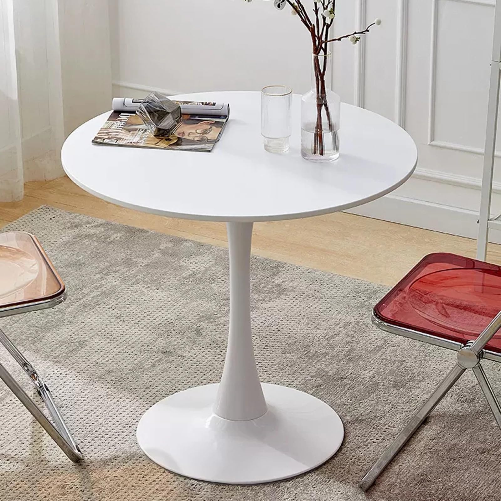 23.6" Round Tulip Dining Table, Mid-Century Tulip Table Kitchen Tulip Dining Table 2 People with MDF Table Top & Pedestal Base for Office Living Room