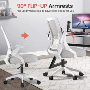 Ergonomic Office Chair with Flip-up Armrests Executive Computer Chair for Home Office, Breathable Mesh & Comfy Lumbar Support, Moon Gray