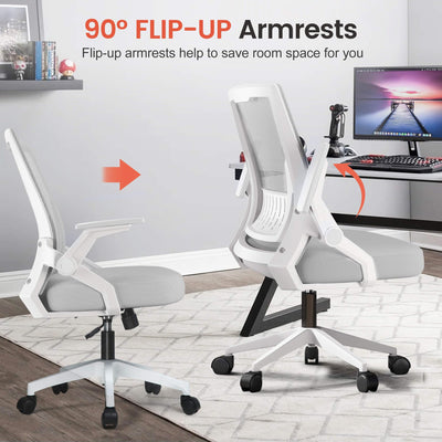 Ergonomic Office Chair with Flip-up Armrests Executive Computer Chair for Home Office, Breathable Mesh & Comfy Lumbar Support, Moon Gray