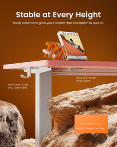 Height Adjustable Electric Standing Desk, 48 x 24 Inches Sit Stand up Desk, Memory Computer Home Office Desk, Pink