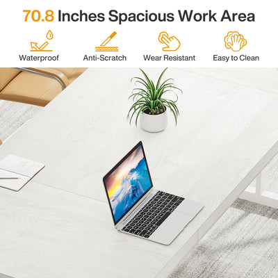 70.8-Inch Executive Desk, Large Computer Office Desk Workstation, Modern Simple Style Laptop Desk Study Writing Table Business Furniture for Home Office (White, 70.8 Inch)