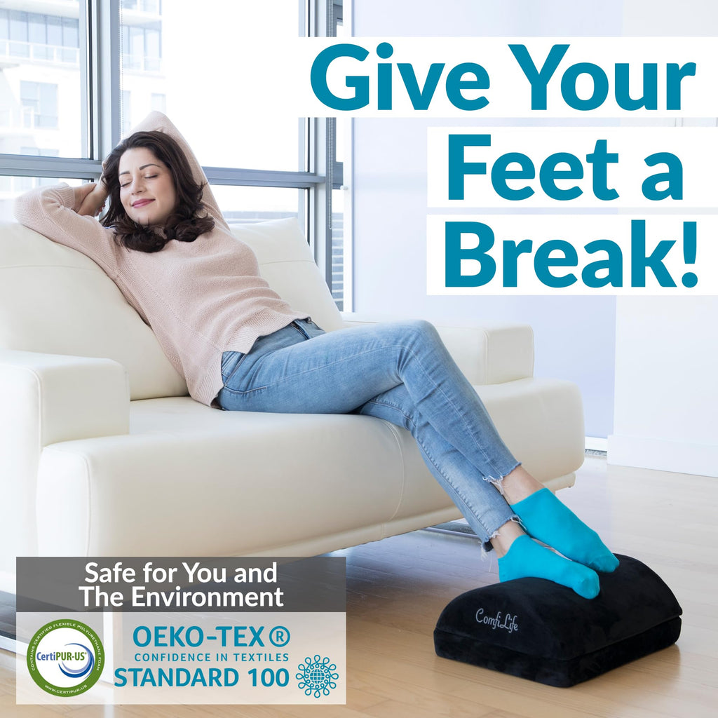 Foot Rest for Under Desk at Work – Adjustable Height Memory Foam Foot Stool for Under Desk, Office Chair & Gaming Chair – Ergonomic Footrest for Back & Hip Pain Relief (Black)