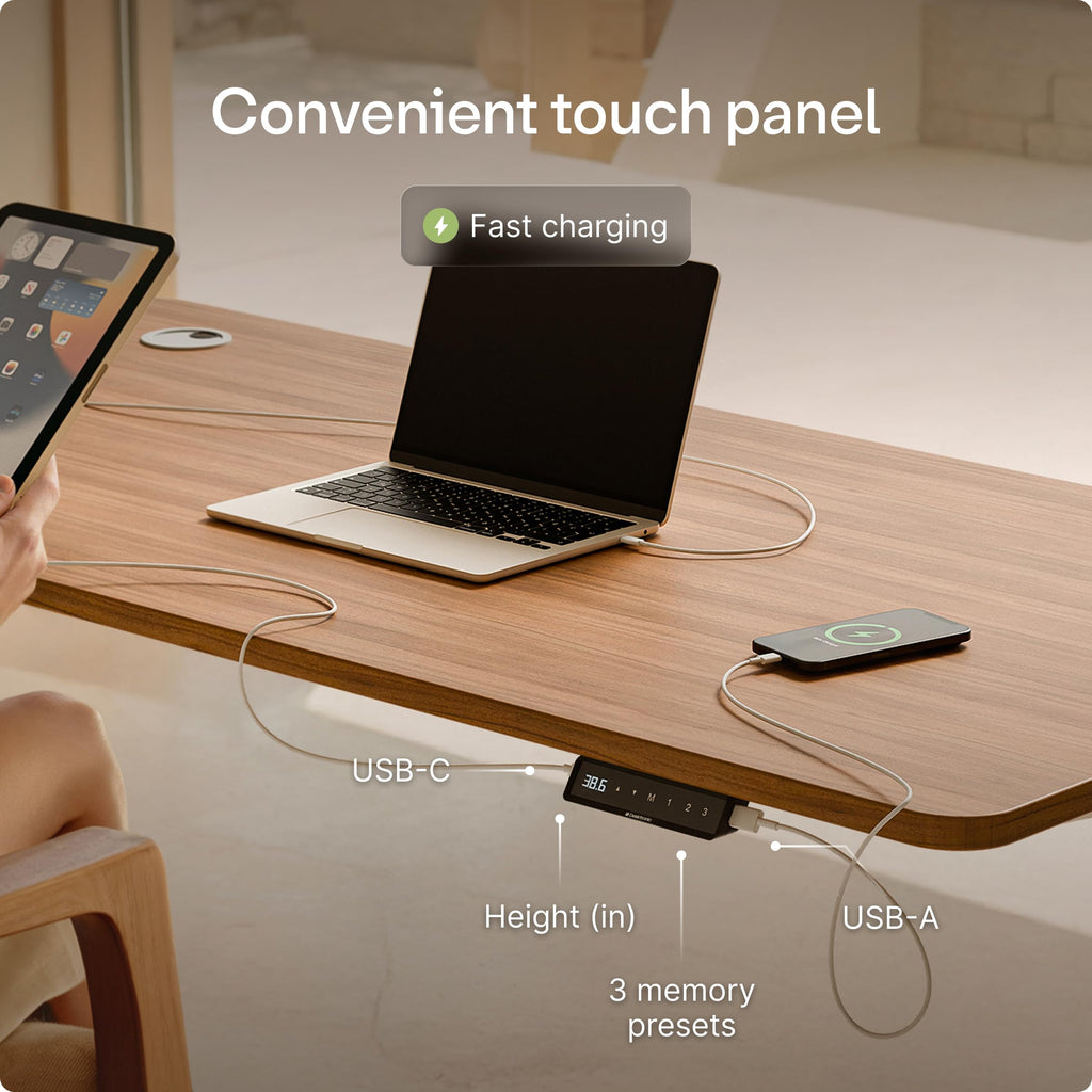 HomePro Standing Desk 70x30 — Made in Europe, Ergonomic Sit Stand Home Office Desk, Electric Height Adjustable, Dual Motor, USB & USB-C Charging, Wobble-Free, Touchscreen, 3 Memory Presets