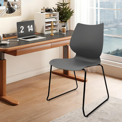 Set of 4, Grey, Stacking Waiting Room Chairs, Stacked Plastic Office Chair with Ergonomic Lumbar Support and Metal Legs for Conference School Church Guest Reception