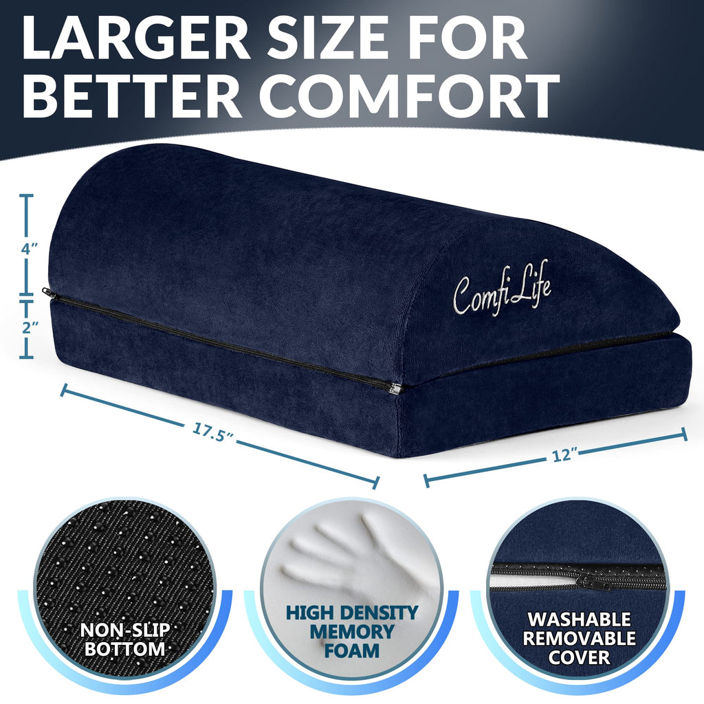 Foot Rest for Under Desk at Work – Adjustable Desk FootRest for Office Chair, Gaming Accessories – Ergonomic Teardrop Design for Back, Hip & Leg Pain Relief – 100% Memory Foam (Navy)
