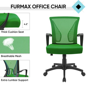 Office Chair Ergonomic Computer Desk Mesh Chair Mid Back Swivel Lumbar Support with Armrest (1, Green)