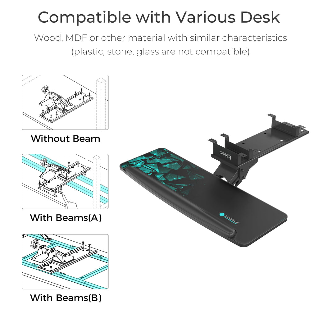 Height Adjustable Mouse & Keyboard Tray Under Desk, 28x10'' Large Slide Out Swivel Tilt Computer Keyboard Drawer with Mouse Pad for Gaming Home Office Desk, Dual Mount