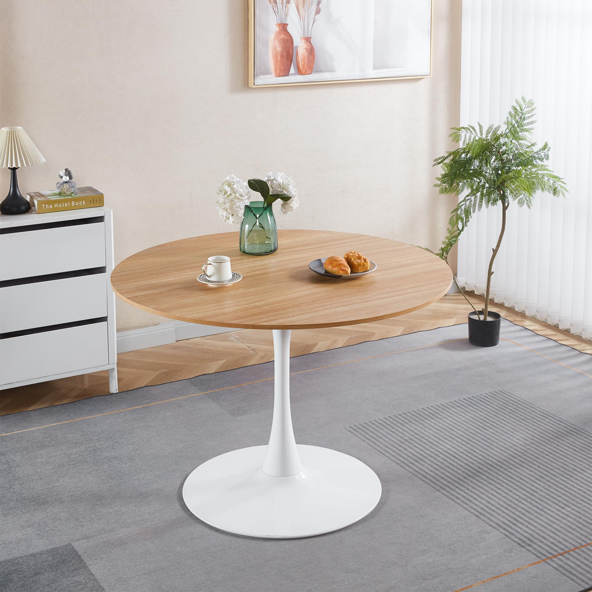 42" Round Tulip Dining Table, Mid-Century Tulip Table Kitchen Tulip Dining Table 2-4 People with MDF Table Top &Metal Base for Office Living Room