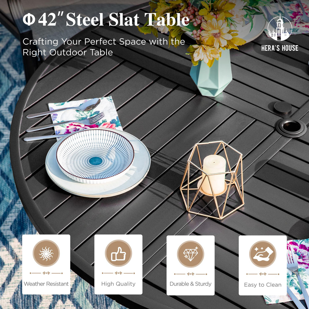 5 Pieces Patio Dining Set, 4 x Blue Textilene Dining Chair, 42" Metal Round Dining Table, Patio Table and Chairs Set for Lawn Garden Backyard Deck