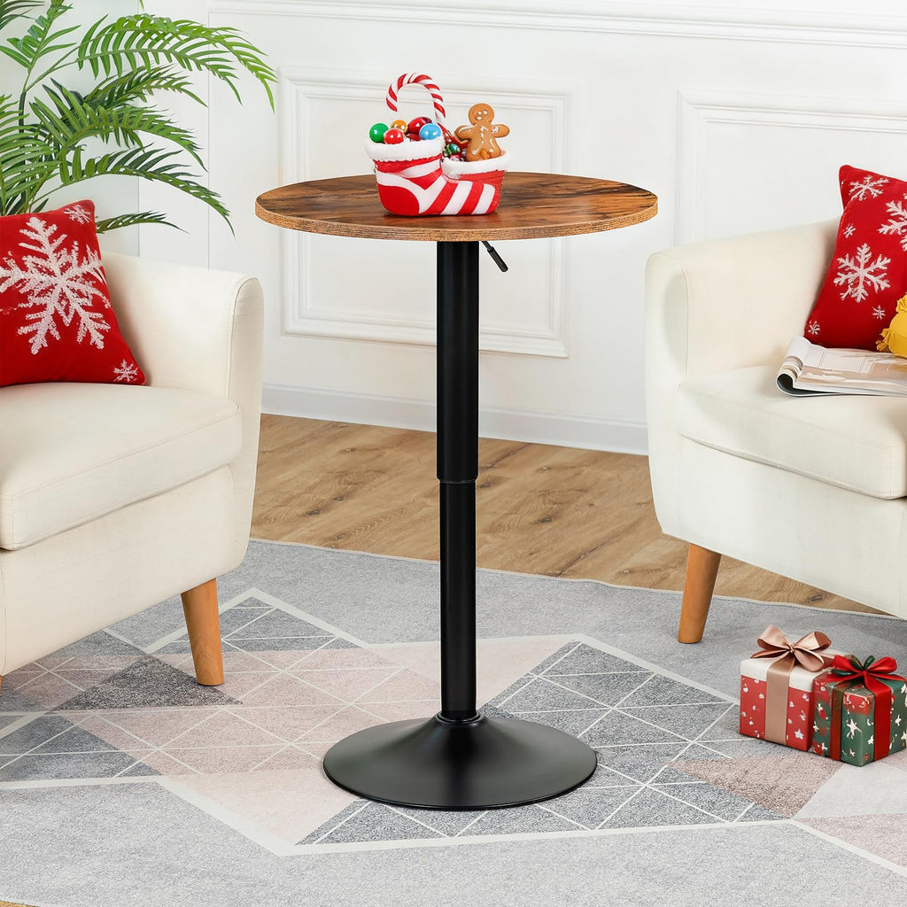 Bar Table, Height-Adjustable Round Pub Table 27-35.4 Inches with Sturdy Base, Modern Style, Easy to Assemble, Suitable for Small Space, Rustic and Black