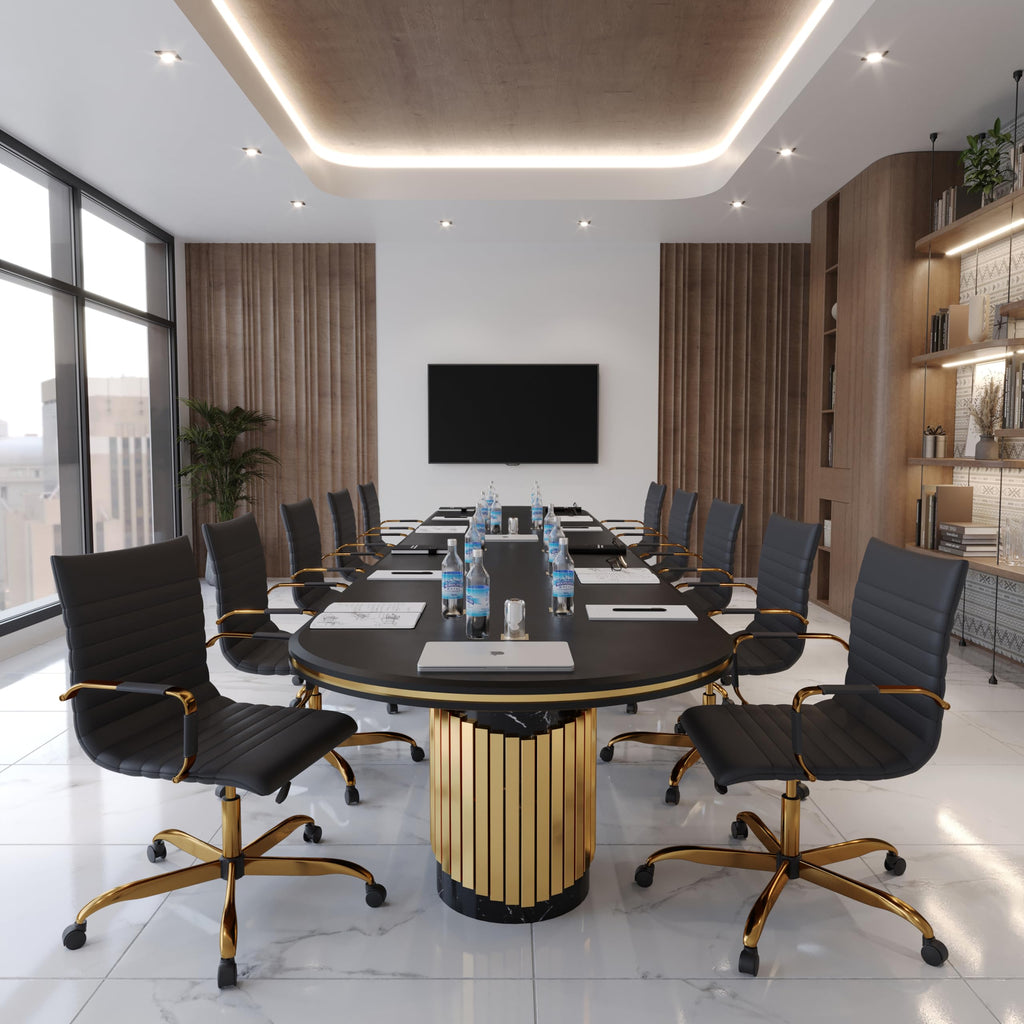 Qty 4 Modern Ergonomic Executive Office Chair, High-Back Leather Conference Desk Chair with Adjustable Height, Tilt Control, 360° Swivel & Gold Frame for Home Office!