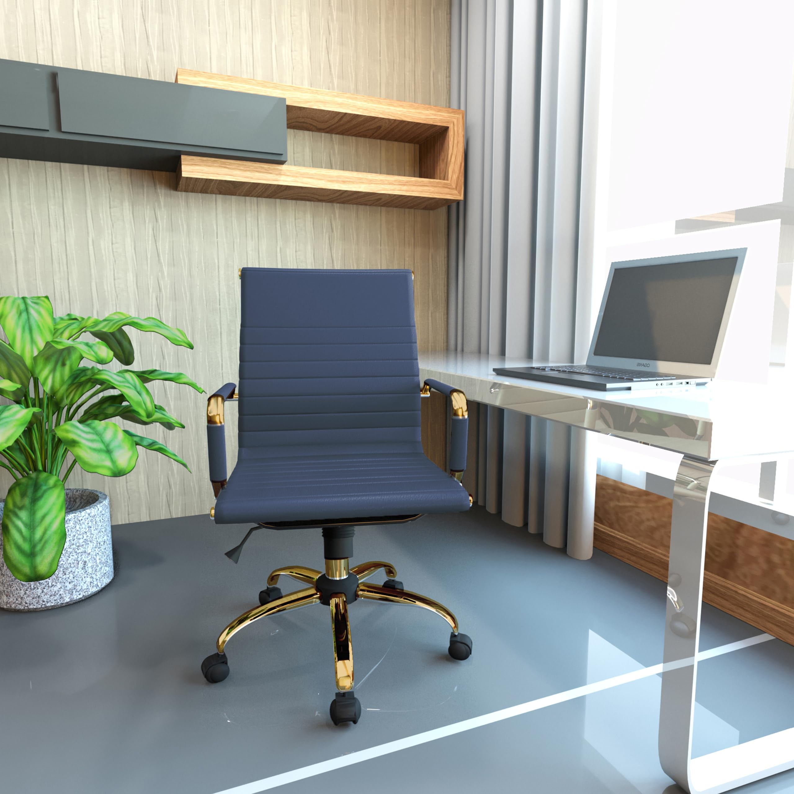 Qty 4 Modern Ergonomic Executive Office Chair, High-Back Leather Conference Desk Chair with Adjustable Height, Tilt Control, 360° Swivel & Gold Frame for Home Office