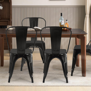 Metal Dining Chairs | Set of 4 | Black | Stackable Tolix Side Chairs with Backrest | Scratch-Resistant | Non-Slip Feet | Indoor/Outdoor Use | 330 lbs Capacity | for Kitchen & Restaurant