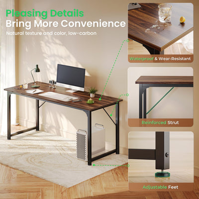 Computer Desk, 54 Inch Office Desk, Gaming Desk with Storage, Writing Desk Work Desk for Home Office, Study, Modern Simple Desk, Large Legroom, Metal Frame, Walnut