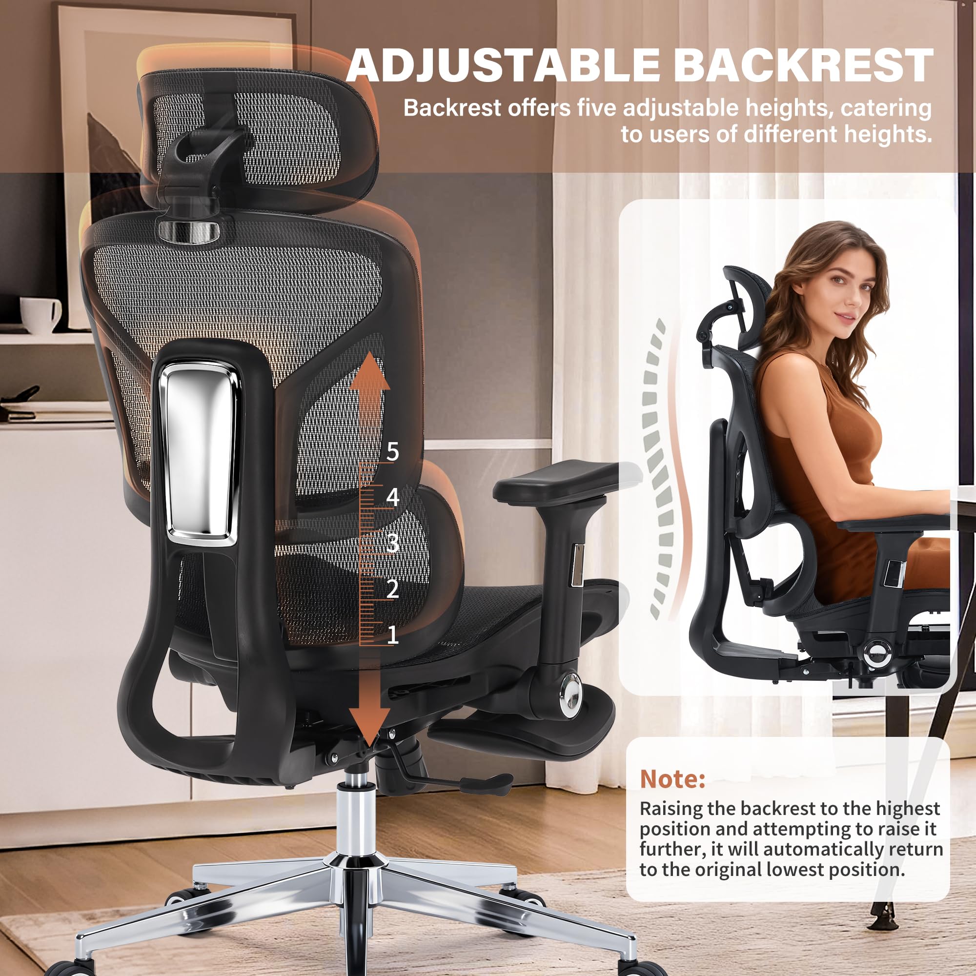 Ergonomic Mesh Office Chair | Adjustable Headrest, 5D Armrests & Footrest | High Back Computer Chair