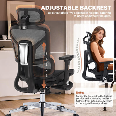 Ergonomic Mesh Office Chair | Adjustable Headrest, 5D Armrests & Footrest | High Back Computer Chair