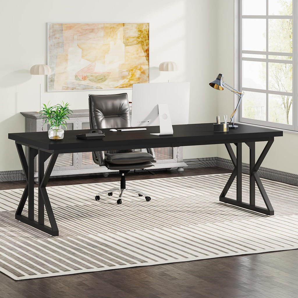 78.7-Inch Executive Desk, Large Computer Office Desk Workstation, Modern Simple Style Laptop Desk Study Writing Table Business Furniture for Home Office (Black, 78.7 Inch)