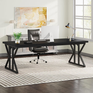 78.7-Inch Executive Desk, Large Computer Office Desk Workstation, Modern Simple Style Laptop Desk Study Writing Table Business Furniture for Home Office (Black, 78.7 Inch)