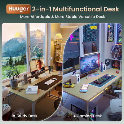 Computer Desk, 54 Inch Office Desk, Gaming Desk with Storage, Writing Desk Work Desk for Home Office, Study, Modern Simple Desk, Large Legroom, Metal Frame, Maple