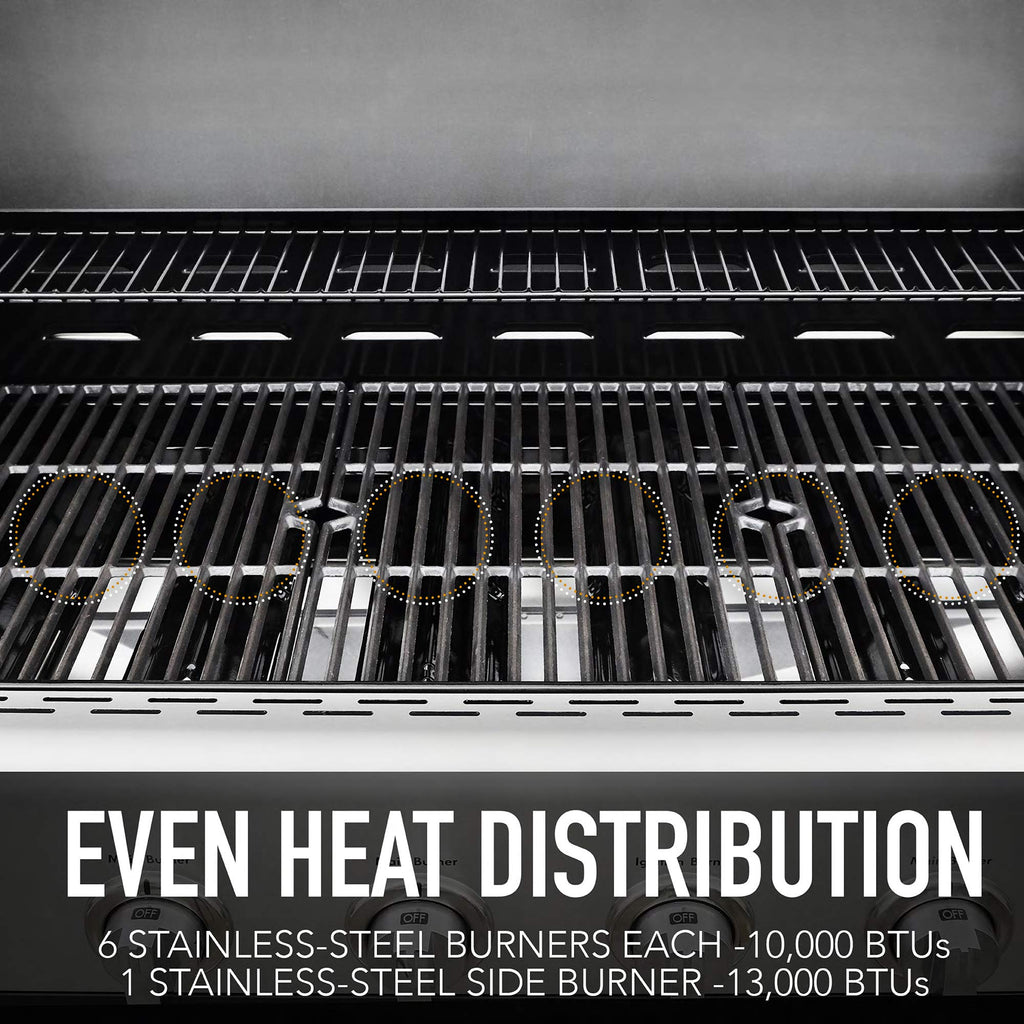 6-Burner Propane Gas BBQ Grill with Side Burner, 73,000 BTUs, Stainless Steel Cabinet Grill with Cast Iron Grates for Outdoor Cooking, Backyard BBQ, Patio, Large Parties