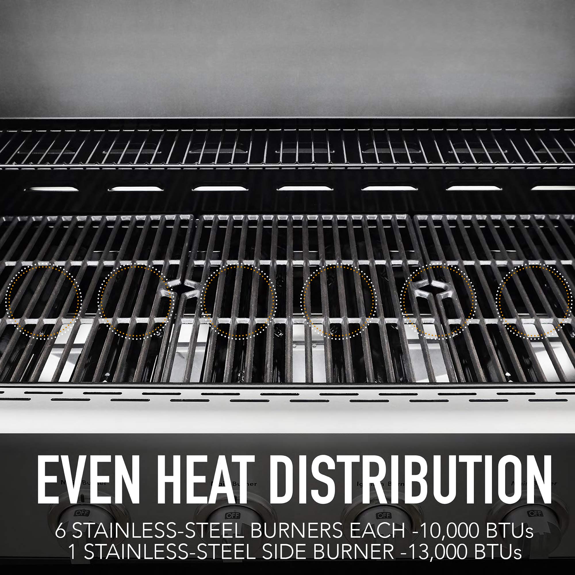 6-Burner Propane Gas BBQ Grill with Side Burner, 73,000 BTUs, Stainless Steel Cabinet Grill with Cast Iron Grates for Outdoor Cooking, Backyard BBQ, Patio, Large Parties