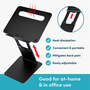 Adjustable Laptop Stand for Desk, Ergonomic Premium Aluminum Laptop Riser, Portable Foldable Computer Stand, Height Adjustable up to 20”, Fits 10-17 Inch Laptops & MacBooks
