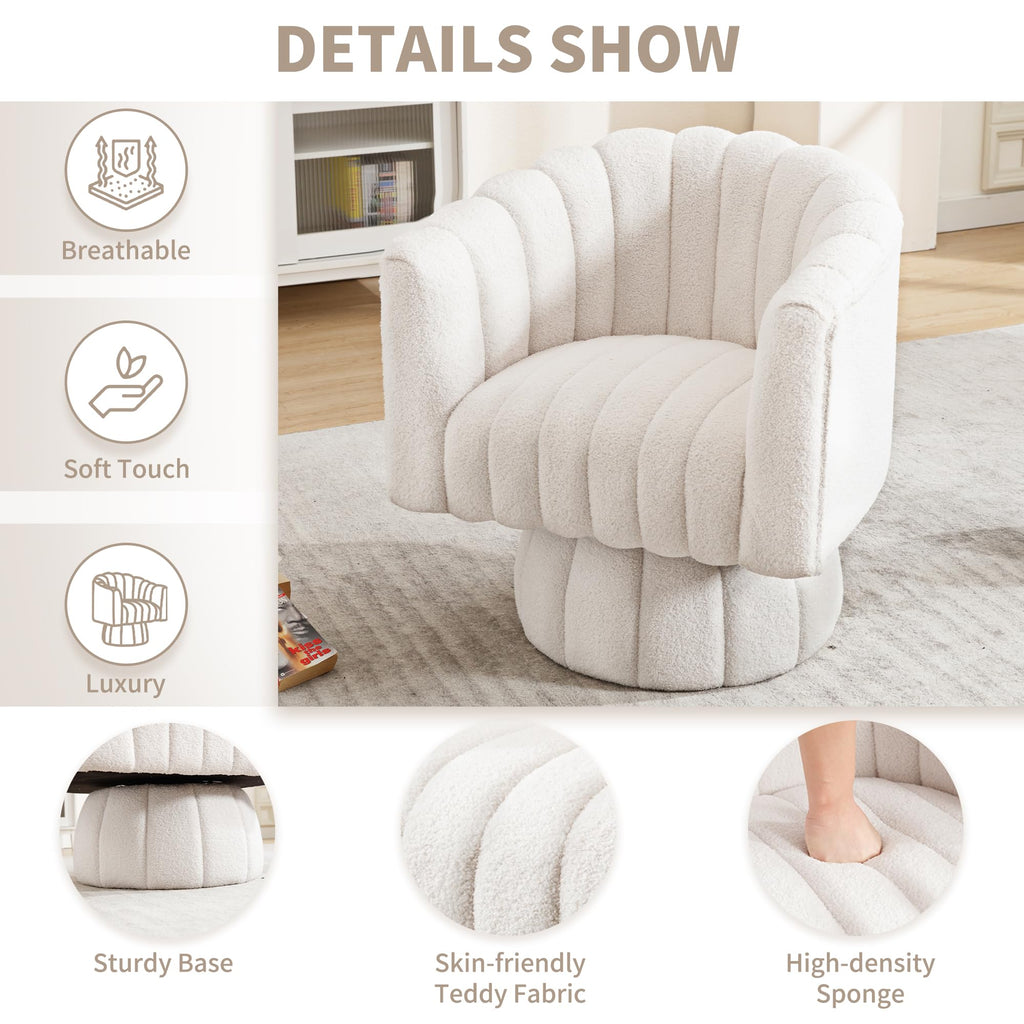 Swivel Accent Barrel Chair Set of 2- Cute Comfy Small Round 360° Arm Chair Teddy Sofa Club Reading Chair for Living Room Bedroom Office White
