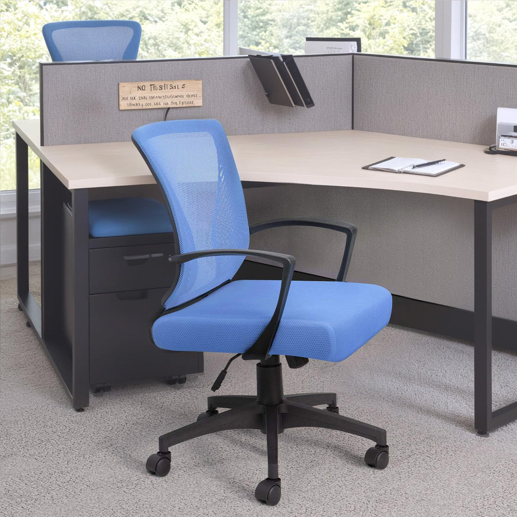 Office Chair Ergonomic Computer Desk Mesh Chair Mid Back Swivel Lumbar Support with Armrest (2, Blue)