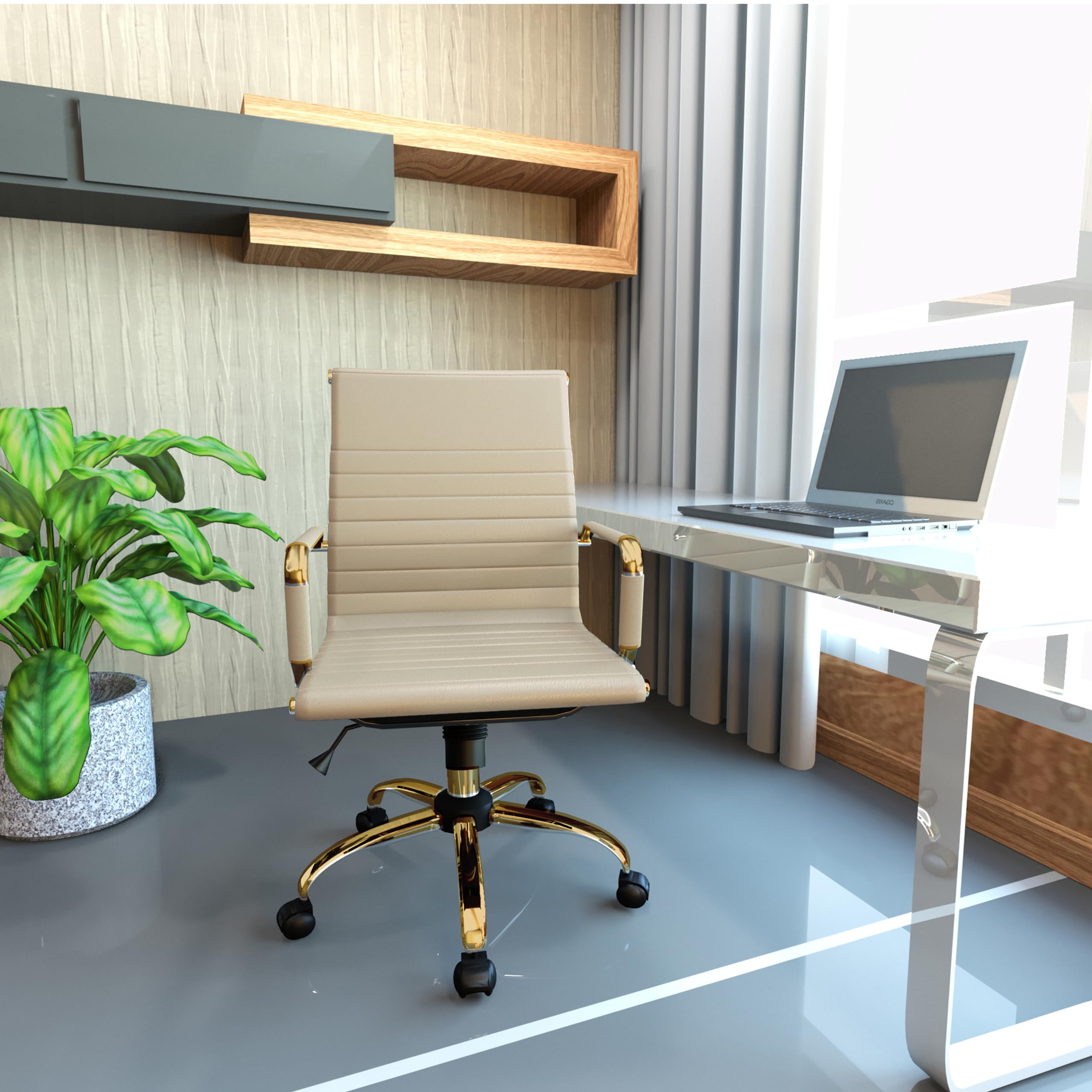 Qty 2 Modern Ergonomic Executive Office Chair, High-Back Leather Conference Desk Chair with Adjustable Height, Tilt Control, 360° Swivel & Gold Frame for Home Office