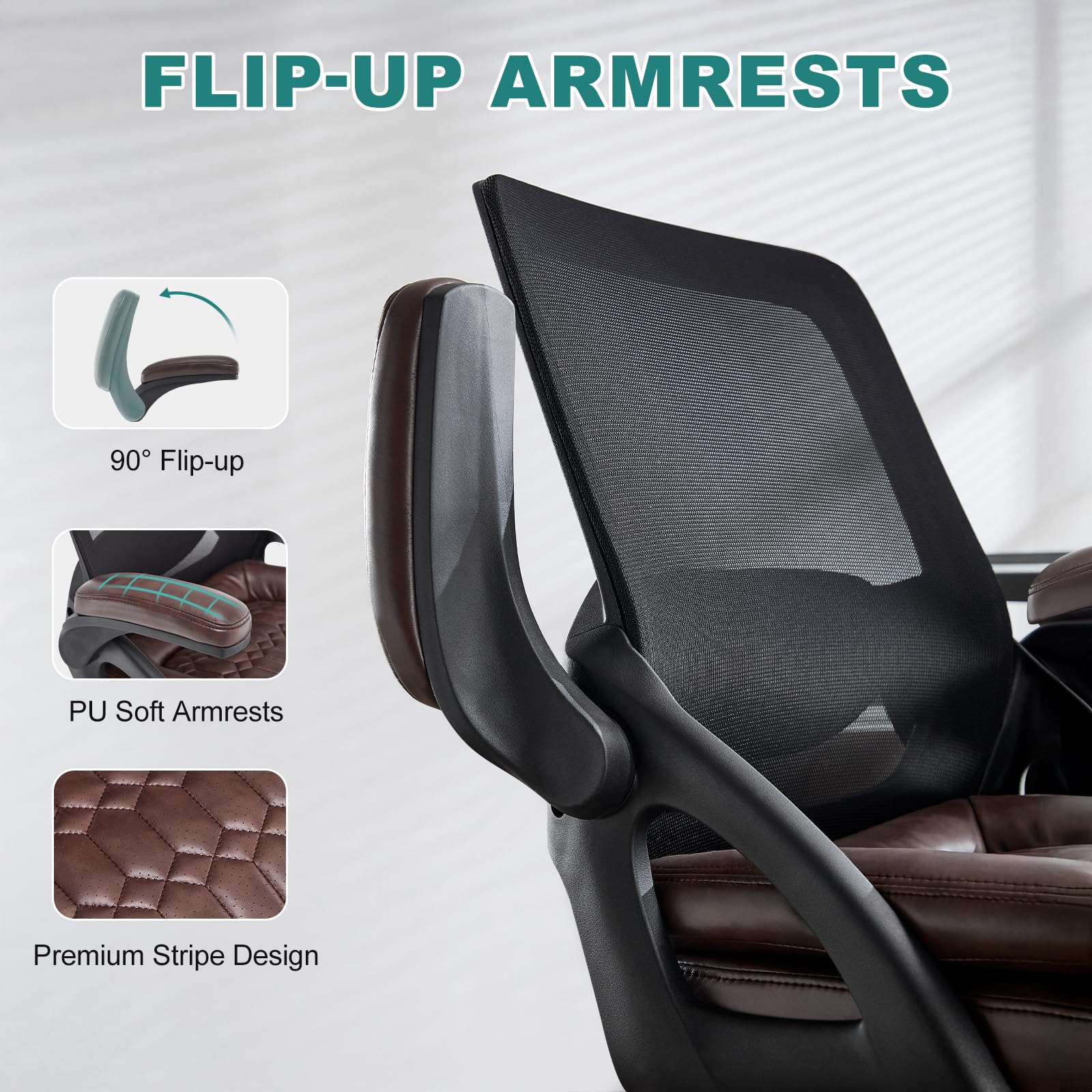 Big and Tall Office Chair, 500lbs Heavy Duty Ergonomic Mesh, Brown