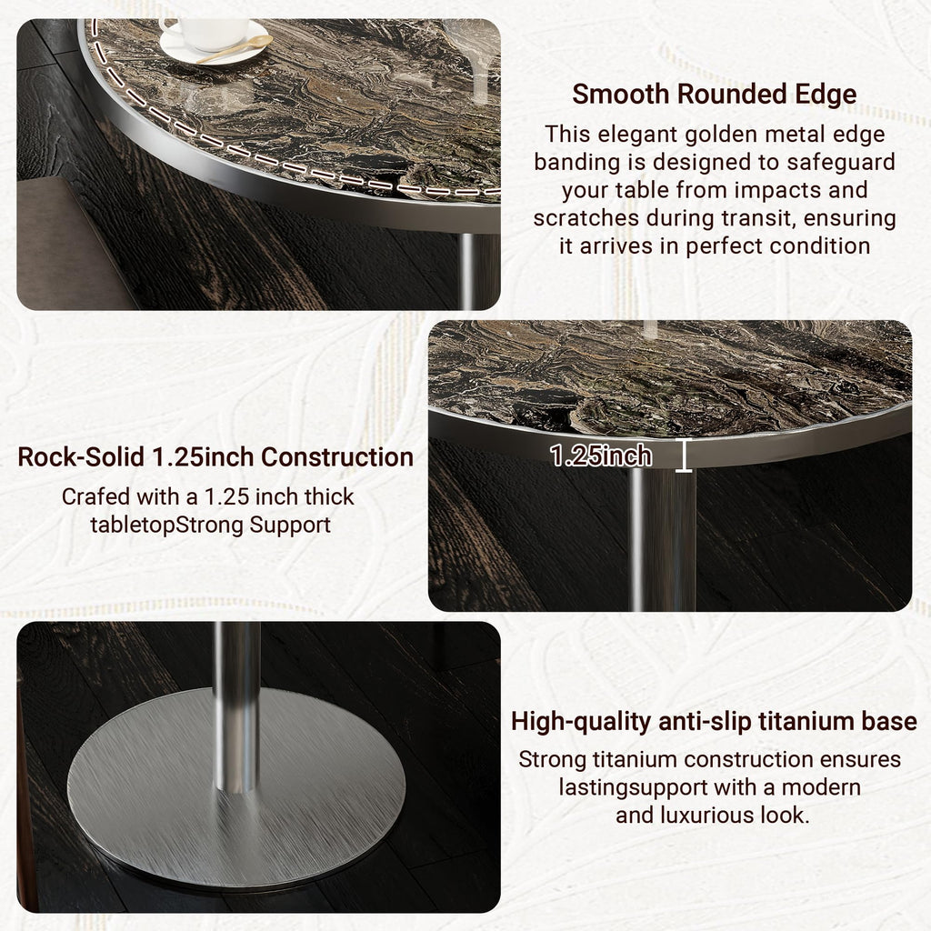 31.5" Tulip Table,Round Kitchen Dining Table for 2-4 with Thick Sintered Stone Top,Titanium Golden Pedestal Base,Heat-Resistant,Bistro Table for Dining Room,Café,Small Space（Dusk Strata）