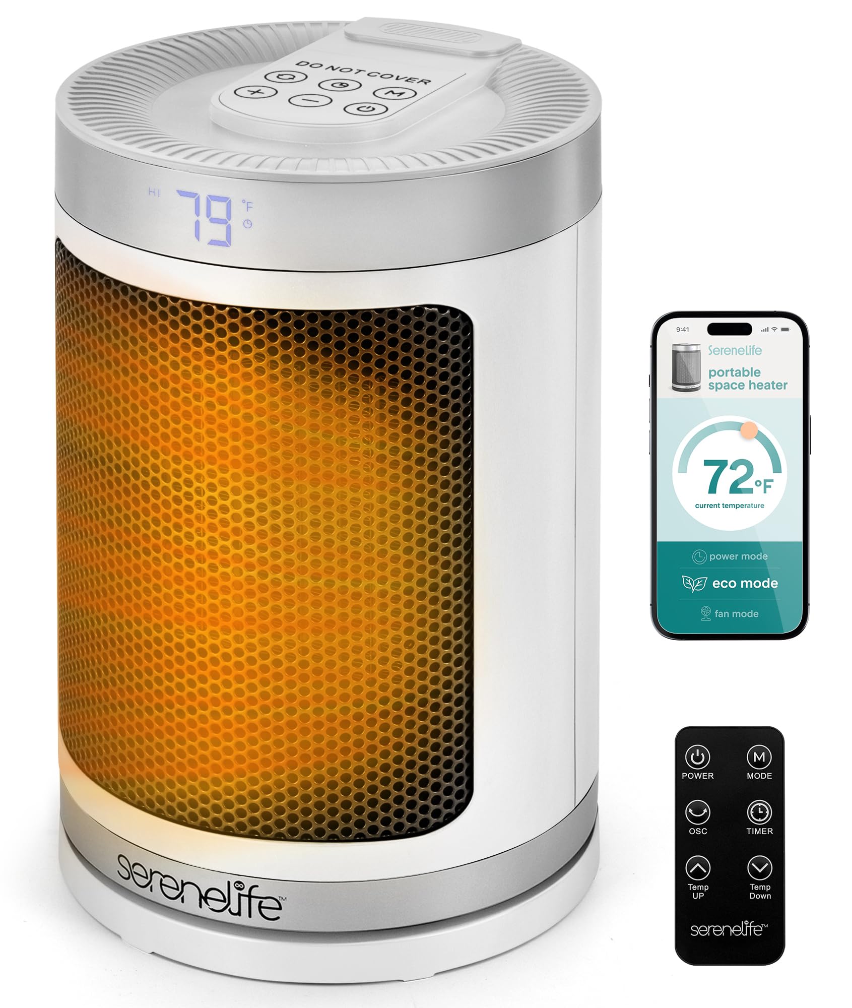 Smart Space Heater – 1500W Indoor Electric Heater with Thermostat, Remote Control, 12-Hour Timer, Wi-Fi Enabled PTC Ceramic Heating for Home and Office, White (5.9