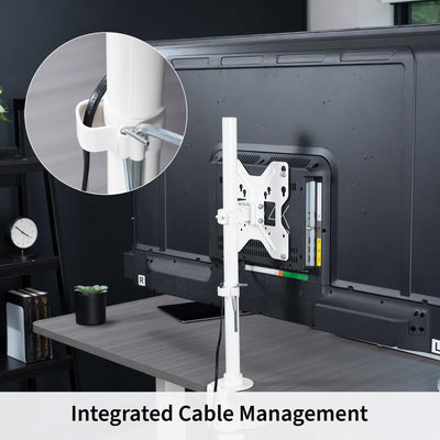 Ultra Wide TV Desk Mount for up to 55 inch Screens Weighing 66 lbs, Full Motion Height Adjustable Single Television Stand, White, STAND-V155CW