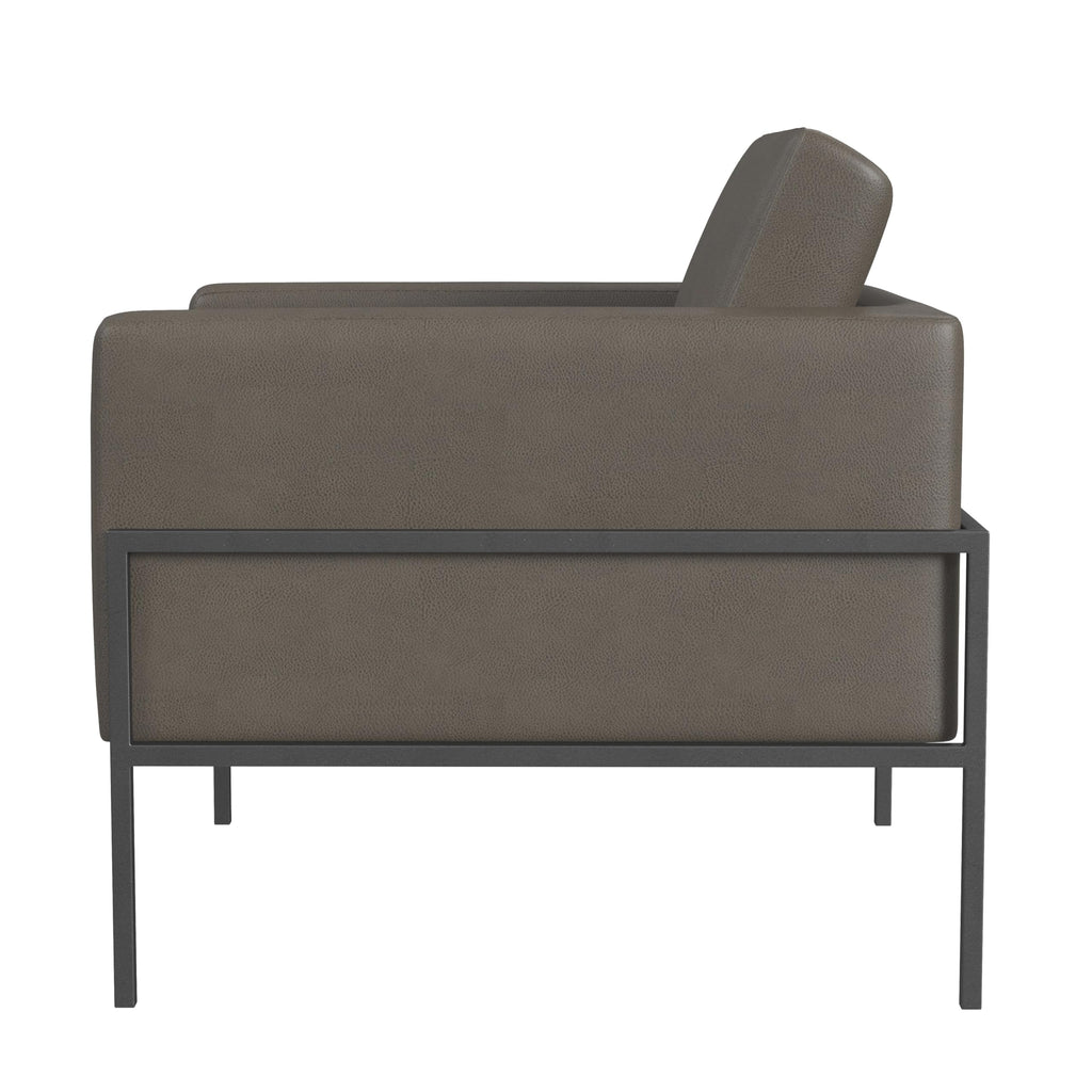 Modern Metal Frame Accent Chair| Home Décor|Accent Chairs for Living Room & Bedroom - Pewter Gray Faux Leather