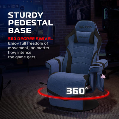 900 Console Gaming Recliner with Footrest and Lumbar Support - Comfortable Ergonomic Gaming Chair with Headrest, No Wheels, Reclining, Heavy Duty, Racing Style Video Game Chairs - Blue Fabric
