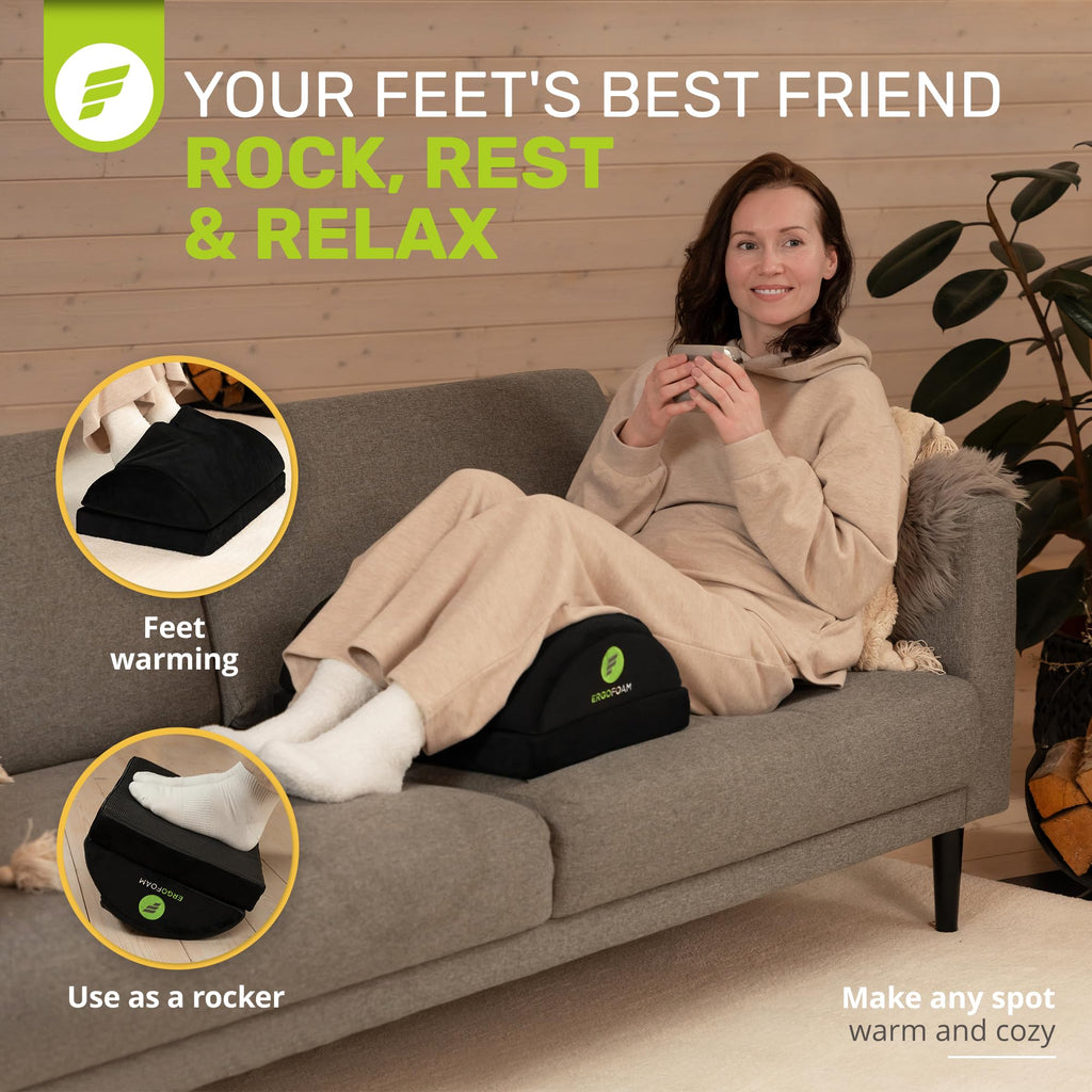 Foot Rest for Under Desk at Work with Warm Feet Pocket - Chiropractor-Endorsed Foot Rest Warmer, High-Density Foam, Velvet