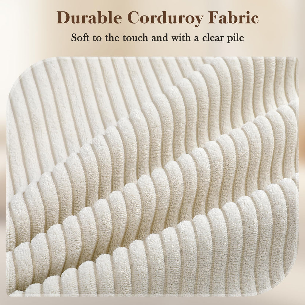 38.5" Accent Chair Beige, Comfy Corduroy Single Sofa Seat with Spring Cushion, Upholstered Armchair with Deep Seat, Reading Chair for Adults, Modern Sofa for Living Room, Bedroom